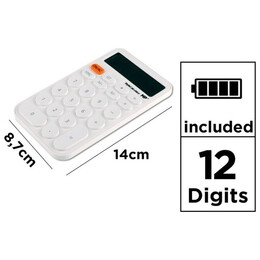 Αριθμομηχανή MP 8,7 χ 14 εκ Μπαταρίας 12 Ψηφία Λευκή PE033-2