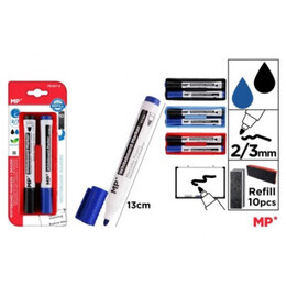 Μαρκαδόροι ασπροπίνακα 2 τεμ (μαύρο+μπλέ) 2/3mm MP & Σφουγγάρι (μέ 10 ανταλλακτικά) PE487-9