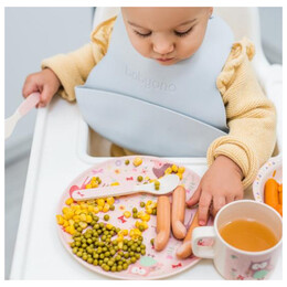 Σαλιάρα Σιλικόνης BabyOno Με Θήκη Περισυλλογής Τροφής Γκρι BN835