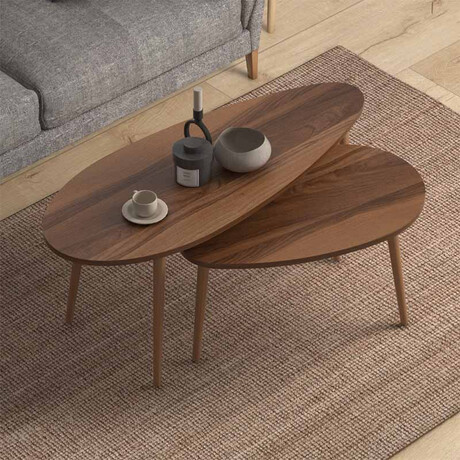 Βοηθητικά Τραπεζάκια Elips Megapap από Μελαμίνη Χρώμα Καρυδί 116x46x46εκ.