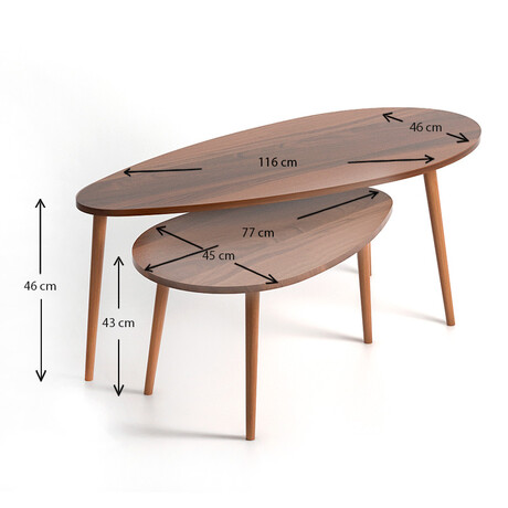 Βοηθητικά Τραπεζάκια Elips Megapap από Μελαμίνη Χρώμα Καρυδί 116x46x46εκ.