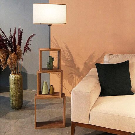 Φωτιστικό Δαπέδου Claude Megapap Mdf/fabric pvc Χρώμα Καφέ/μπεζ 37x20x140εκ.