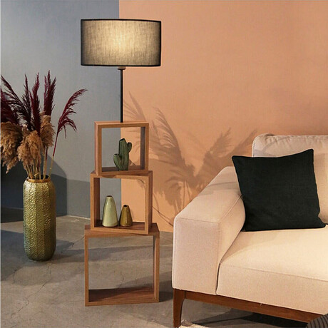 Φωτιστικό Δαπέδου Claude Megapap Mdf/fabric pvc Χρώμα Καφέ/μαύρο 37x20x140εκ.