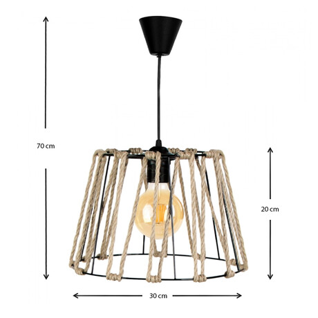 Φωτιστικό Οροφής Andrew Megapap Μέταλλο/σχοινί Μονόφωτο Χρώμα Μαύρο Φυσικό 30x30x20εκ.