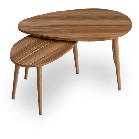 Σετ Τραπεζάκια Σαλονιού Μελαμίνης Spline Megapap 2 Τμχ. Χρώμα Καρυδί 80x40x46εκ.