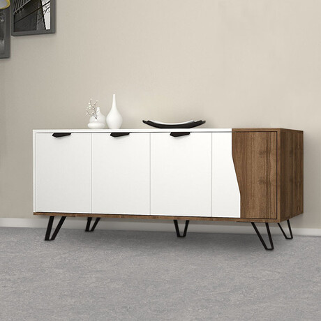 Μπουφές Μελαμίνης Jasmine Megapap Χρώμα Λευκό - Καρυδί 160x45x78εκ.