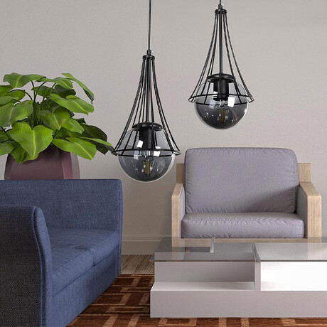 Φωτιστικό Οροφής Chavi Megapap e27 Μεταλλικό Δίφωτο Χρώμα Μαύρο 40x40x80εκ.