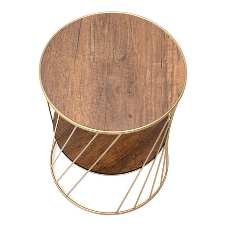 Βοηθητικό Τραπεζάκι Jaspin Megapap Μεταλλικό - mdf Χρώμα Χρυσό - Καρυδί 32x32x44εκ.