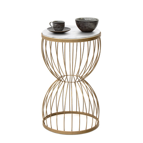 Βοηθητικό Τραπεζάκι Pino Megapap Μεταλλικό - mdf Χρώμα Χρυσό - Λευκό εφέ Μαρμάρου 35x35x58εκ.