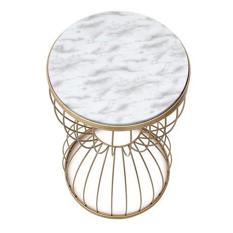 Βοηθητικό Τραπεζάκι Pino Megapap Μεταλλικό - mdf Χρώμα Χρυσό - Λευκό εφέ Μαρμάρου 35x35x58εκ.