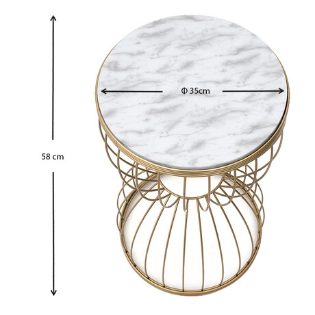 Βοηθητικό Τραπεζάκι Pino Megapap Μεταλλικό - mdf Χρώμα Χρυσό - Λευκό εφέ Μαρμάρου 35x35x58εκ.