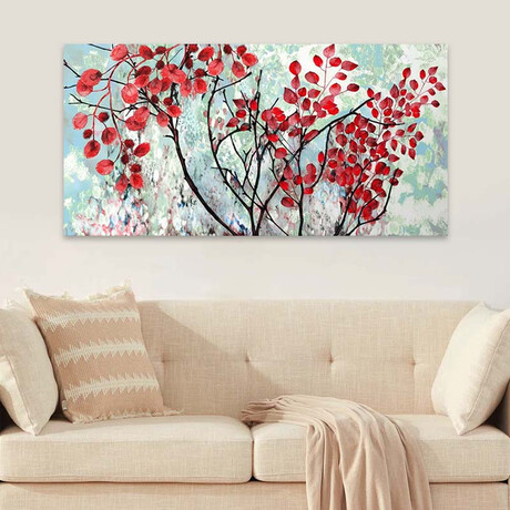 Πίνακας σε Καμβά "red Leaves" Megapap Ψηφιακής Εκτύπωσης 140x70x3εκ.