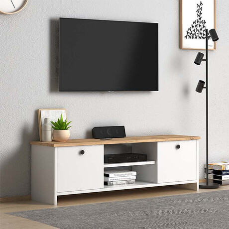 Έπιπλο Τηλεόρασης Cube Megapap Μελαμίνης Χρώμα Pine - White 120x30x40εκ.