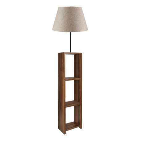 Φωτιστικό Δαπέδου Launo Megapap Υφασμάτινο Pvc/mdf Χρώμα Μπεζ/καρυδί 38x38x150εκ.