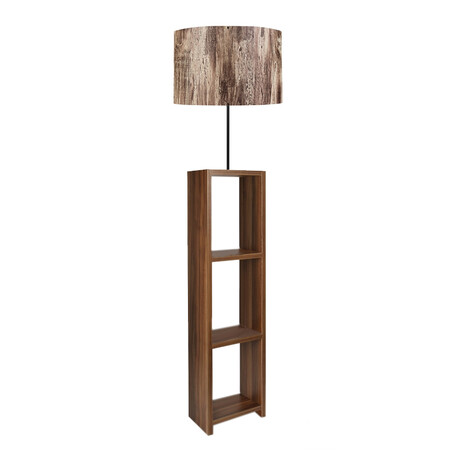 Φωτιστικό Δαπέδου Launo Megapap Υφασμάτινο Pvc/mdf Χρώμα Καφέ/καρυδί 38x38x150εκ.