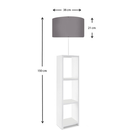 Φωτιστικό Δαπέδου Launo Megapap Υφασμάτινο Pvc/mdf Χρώμα Λευκό - Γκρι 38x38x150εκ.
