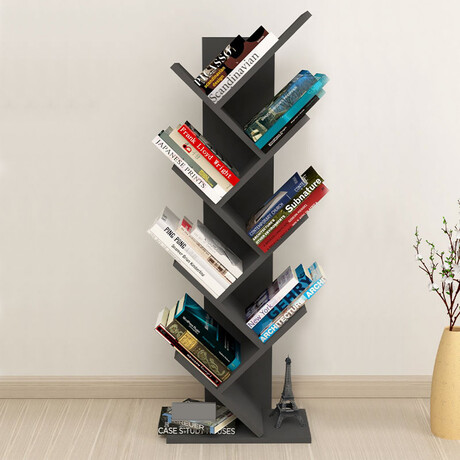 Βιβλιοθήκη Μελαμίνης Milton Megapap Χρώμα Ανθρακί 44x22x121εκ.