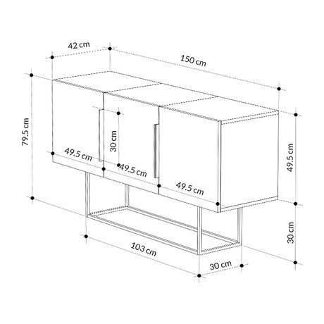 Μπουφές Μελαμίνης Tontini Megapap Χρώμα Λευκό - Μαύρο εφέ Μαρμάρου 150x42x79,5εκ.