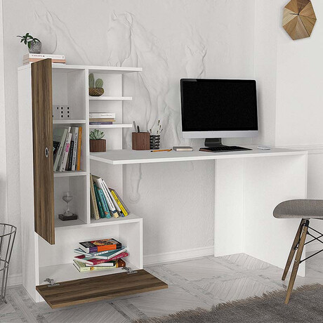 Γραφείο Εργασίας Domingo Megapap από Μελαμίνη Χρώμα Λευκό - Καρυδί 149,5x60x120εκ.