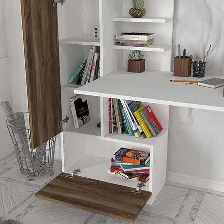 Γραφείο Εργασίας Domingo Megapap από Μελαμίνη Χρώμα Λευκό - Καρυδί 149,5x60x120εκ.