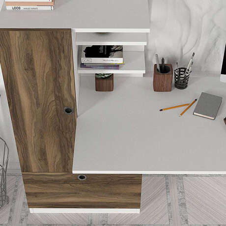 Γραφείο Εργασίας Domingo Megapap από Μελαμίνη Χρώμα Λευκό - Καρυδί 149,5x60x120εκ.