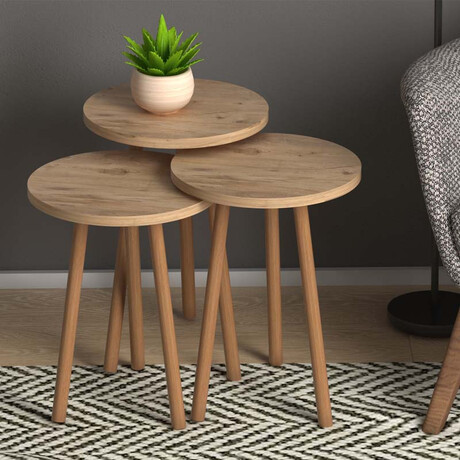 Βοηθητικά Τραπεζάκια Roma Megapap από Μελαμίνη Χρώμα Pine oak