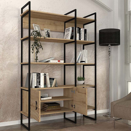 Βιβλιοθήκη Eduardo Megapap Μεταλλική - Μελαμίνης Χρώμα Sapphire oak 120x39x180εκ.