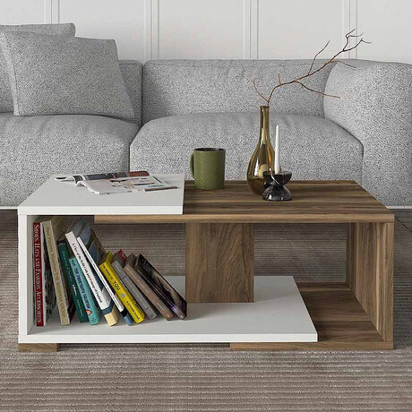 Τραπεζάκι Σαλονιού Mareta Megapap από Μελαμίνη Χρώμα Λευκό - Καρυδί 81,8x50x35εκ.