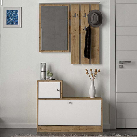 Έπιπλο Εισόδου Galina Megapap από Μελαμίνη Χρώμα Sapphire oak - Λευκό 91,8x27x70εκ.