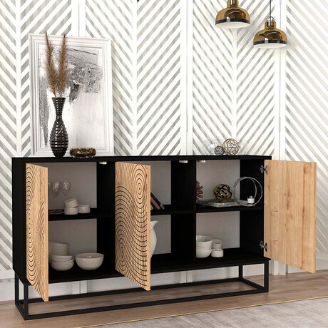 Μπουφές Μελαμίνης Themis Megapap Χρώμα Μαύρο - Sapphire oak 150x35x83,6εκ.