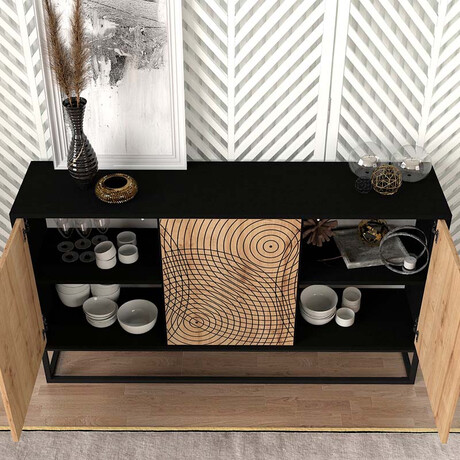 Μπουφές Μελαμίνης Themis Megapap Χρώμα Μαύρο - Sapphire oak 150x35x83,6εκ.