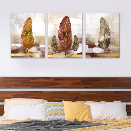 Πίνακας σε Καμβά "autumn Leaves" Megapap Τρίπτυχος Ψηφιακής Εκτύπωσης 126x55x3εκ.