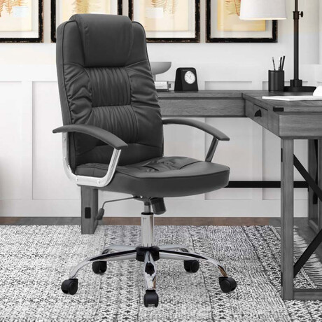 Καρέκλα Γραφείου Διευθυντική Arial Megapap από Τεχνόδερμα Χρώμα Μαύρο 62x63x112/122εκ.