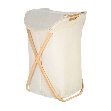 Estia Καλαθι Απλυτων Bamboo Essentials  40x40x70cm με Θηκη Πολυεστερα Πτυσσομενο Μπεζ