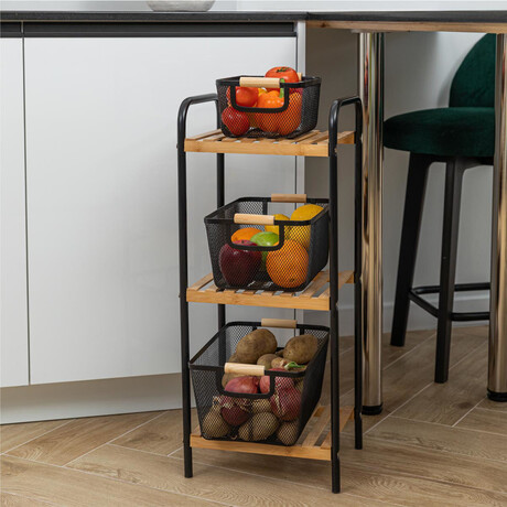 Estia Καλαθι Οργανωσης Bamboo Essentials Μεταλλικο με Ξυλινες Λαβες 30x21x14cm