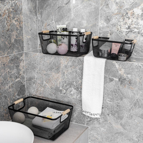 Estia Καλαθι Οργανωσης Bamboo Essentials Μεταλλικο με Ξυλινες Λαβες 30x21x14cm