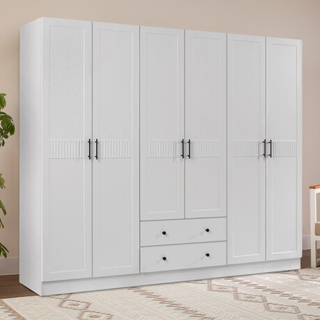 Ντουλάπα Ρούχων Jenna Megapap Εξάφυλλη Χρώμα Λευκό 210x50x182εκ.