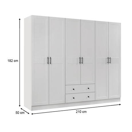 Ντουλάπα Ρούχων Jenna Megapap Εξάφυλλη Χρώμα Λευκό 210x50x182εκ.