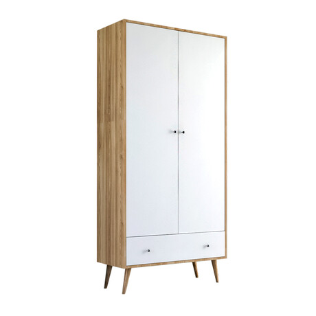 Ντουλάπα Ρούχων Samet Megapap Δίφυλλη Χρώμα Λευκό - Sapphire oak 80x50x195εκ.