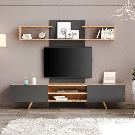 Σύνθεση Τηλεόρασης Giacomo Megapap Χρώμα Sapphire oak - Ανθρακί 180x40x45εκ.