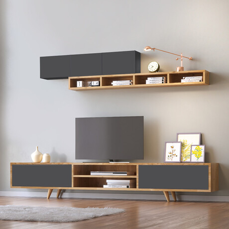 Σύνθεση Τηλεόρασης Serine Megapap Χρώμα Sapphire oak - Ανθρακί 170x37x45εκ.