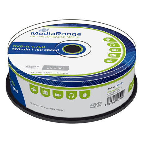 Mediarange dvd-r 4.7gb 16x, Cake Box, 25τμχ