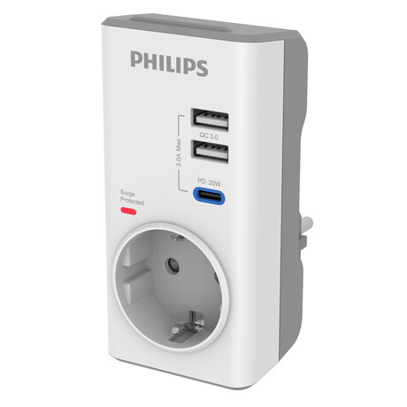 Philips Αντάπτορας Ρεύματος Chp8010w/10, 1 Θέση, usb-C/usb, 380j, Λευκός