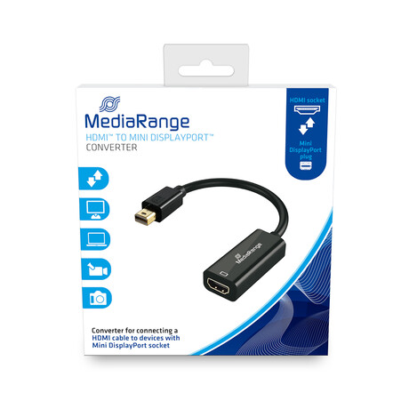 Καλώδιο Mediarange Hdmi High Speed to Mini Displayport Converter, Gold-Plated, Hdmi Socket/mini dp Plug, 10 Gbit/s Data Transfer Rate, 15cm, Black (Mrcs176)
