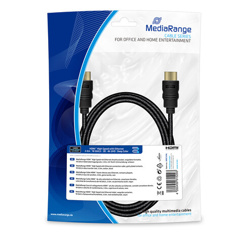 Καλώδιο Mediarange Hdmi High Speed With Ethernet Connection, Gold-Plated Contacts, 18 Gbit/s Data Transfer Rate, 2.0m, Cotton, Black (Mrcs196)