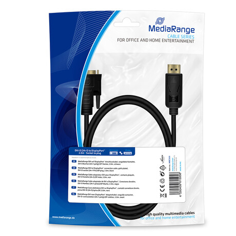 Καλώδιο Mediarange dvi to Displayport Connection, Gold-Plated, dvi-d Socket (24+1 Pin)/dp Plug, 2.0m, Black (Mrcs131)