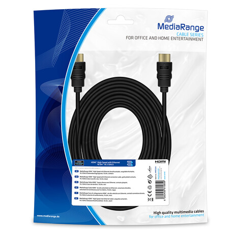 Καλώδιο Mediarange Hdmi High Speed With Ethernet Connection Cable, Gold-Plated Contacts, 10.2 Gbit/s Data Transfer Rate, 10.0m, Black (Mrcs212)