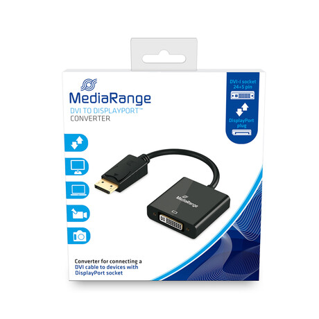 Καλώδιο Mediarange dvi to Displayport Converter, Gold-Plated, dvi-i Socket (24+5 Pin)/dp Plug, 15cm, Black (Mrcs174)