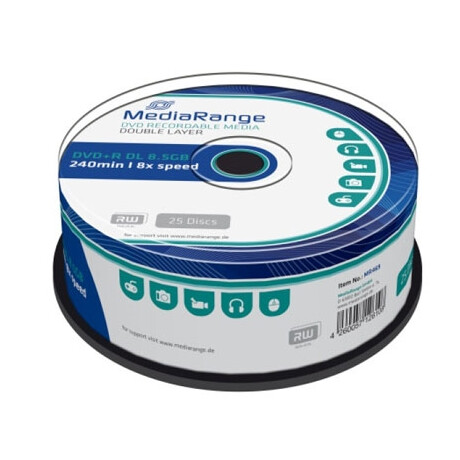 Mediarange Dvd+r Dual Layer 240' 8.5gb 8x Cake box x 25 (Mr469)