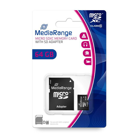 Mediarange Micro Sdxc Class 10 With sd Adaptor 64 gb (Extended Capacity) (Mr955)